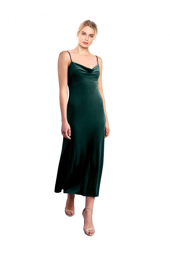 Online Midi Cocktail Length Cowl Neck Velvet Slip Bridesmaid Dress / Prom Dress UK