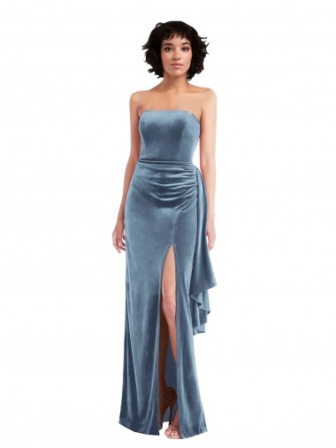 Online Strapless Formal Velvet Maxi Bridesmaid Dress / Prom Dress with Draped Skirt UK