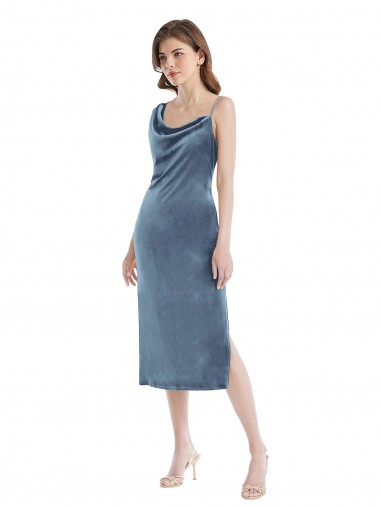 Online Midi Length Asymmetrical One Shoulder Velvet Slip Bridesmaid Dress / Prom Dress UK