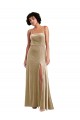 Online Square Neck Formal Velvet Maxi Bridesmaid Dress / Prom Dress with Front Slit & Pockets UK