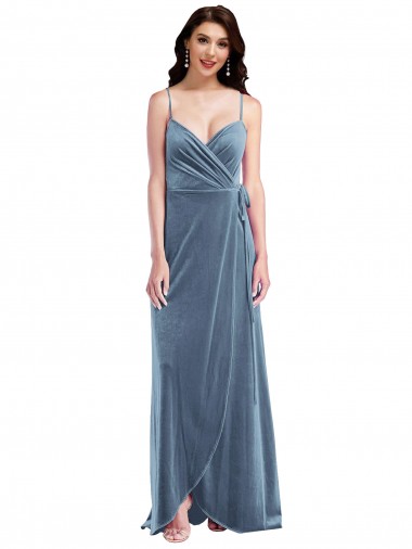 Online Velvet Wrap Maxi Bridesmaid Dress / Prom Dress with Pockets UK
