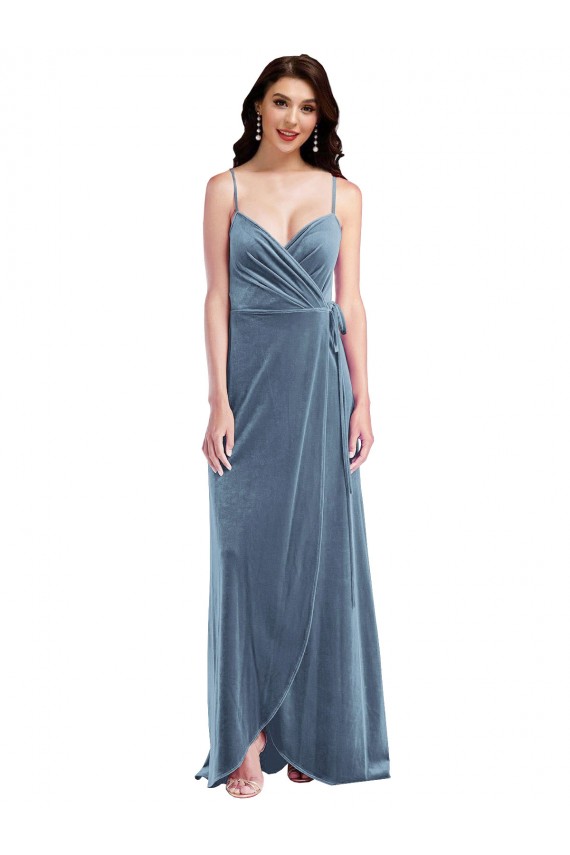 Online Velvet Wrap Maxi Bridesmaid Dress / Prom Dress with Pockets UK