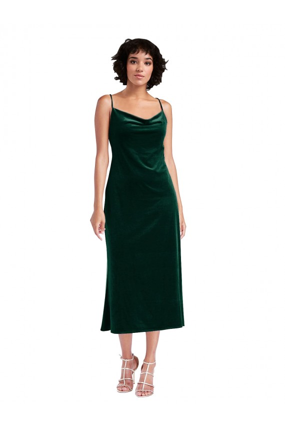 Online Midi Length Cowl Neck Formal Velvet Short Cocktail Slip Bridesmaid Dress / Prom Dress UK