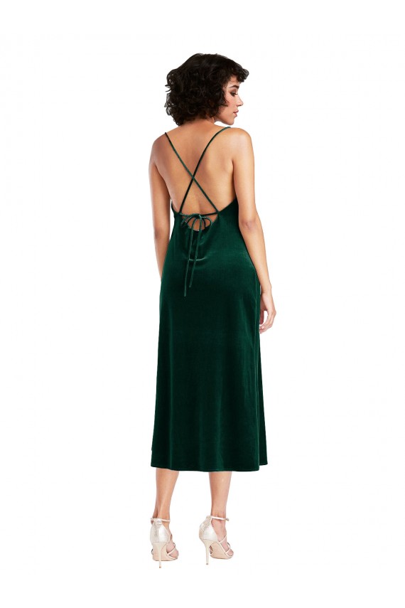 Online Midi Length Cowl Neck Formal Velvet Short Cocktail Slip Bridesmaid Dress / Prom Dress UK
