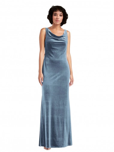 Online Floor Length Cowl Neck Long Stretch Velvet Maxi Bridesmaid Dress / Prom Dress UK