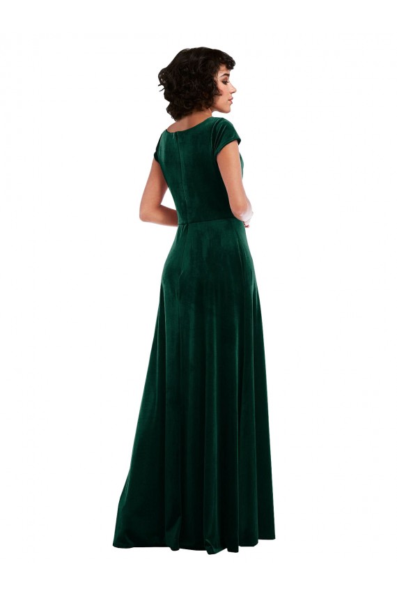 Online Cowl Neck Cap Sleeve Velvet Maxi Bridesmaid Dress / Prom Dress with Pockets UK
