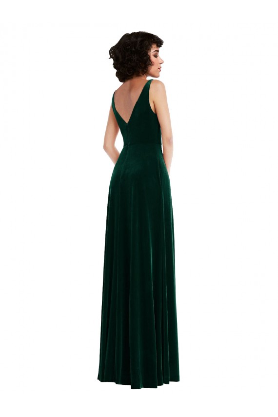 Online Floor Length Velvet Maxi Bridesmaid Dress / Prom Dress with Shirred Bodice and Front Slit UK