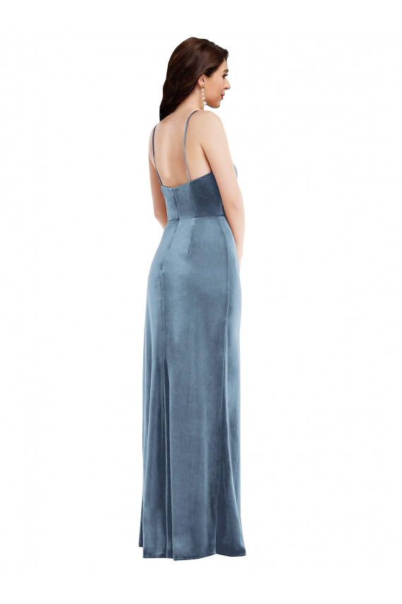 Online Spaghetti Strap Formal Velvet Maxi Bridesmaid Dress / Prom Dress with Draped Skirt UK