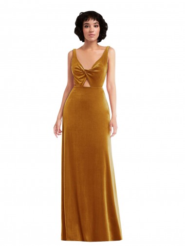 Online Twist Front Cutout Velvet Maxi Bridesmaid Dress / Prom Dress with Pockets UK