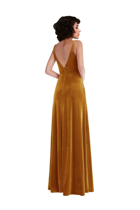 Online Twist Front Cutout Velvet Maxi Bridesmaid Dress / Prom Dress with Pockets UK