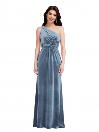 Online One Shoulder Draped Velvet Maxi Bridesmaid Dress / Prom Dress UK