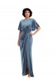 Online Flutter Sleeve Open Back Velvet Maxi Bridesmaid Dress / Prom Dress with Pockets & Draped Wrap Skirt Pockets UK