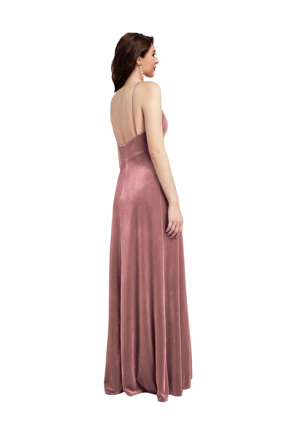 Online Low Scoop Back Long V-Neck Formal Velvet Slip Bridesmaid Dress / Prom Dress UK