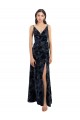 Online Floral Velvet Surplice V-Neck Long Bridesmaid Dress with V-Back UK