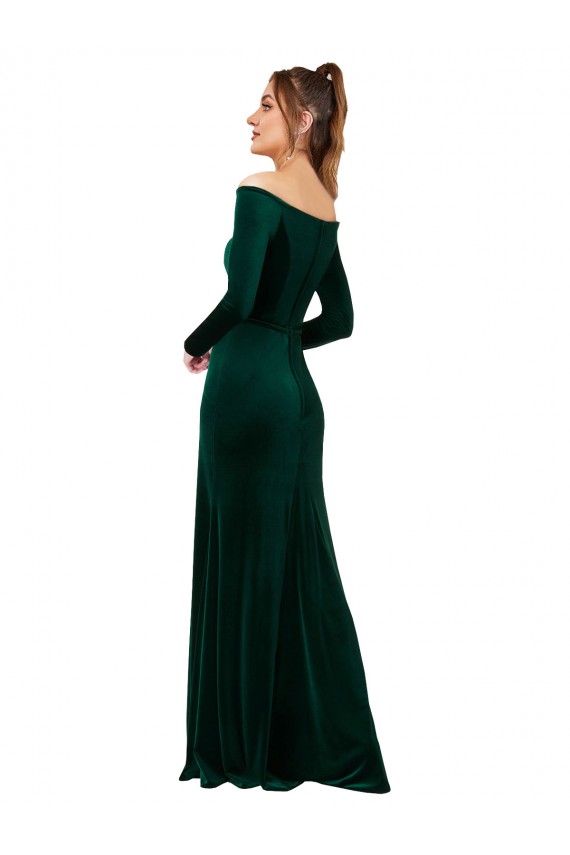 Online Off the Shoulder Long Sleeves Formal Stretch Velvet Bridesmaid Dress / Prom Dress UK