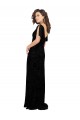 Online Split Sleeves V-Neck Floral Velvet Bridesmaid Dress with Front Slit UK