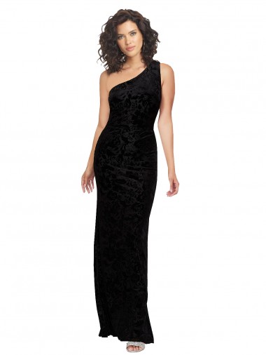 Online One Shoulder Long Sheath Sleeveless Floral Velvet Bridesmaid Dress UK