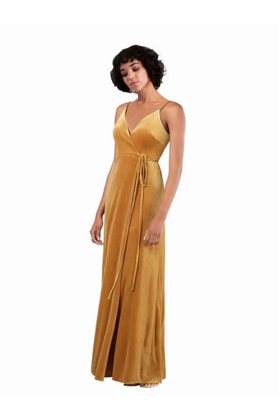 Online Romantic Velvet Floor Length Formal Bridesmaid Dress / Prom Dress with Wrap Detail UK