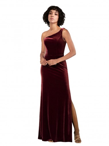 Online Formal One Shoulder Floor-Length Velvet Bridesmaid Dress / Prom Dress UK