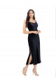 Online Midi Cocktail Length Formal Velvet Bridesmaid Dress / Prom Dress with Cowl Neck and Spaghetti Straps UK