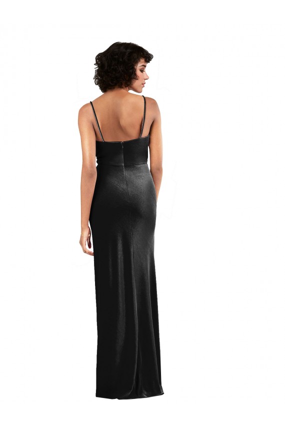 Online Modern Floor-Length Formal Velvet Bridesmaid Dress / Prom Dress with Cowl Neck and Spaghetti Straps UK