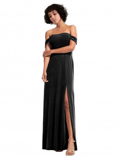 Online Off the Shoulder Drapped Sleeves Formal Stretch Velvet Bridesmaid Dress / Prom Dress UK