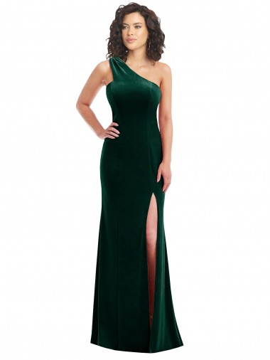 Online One Shoulder Velvet Trumpet Bridesmaid Dress / Prom Dress with Front Slit UK