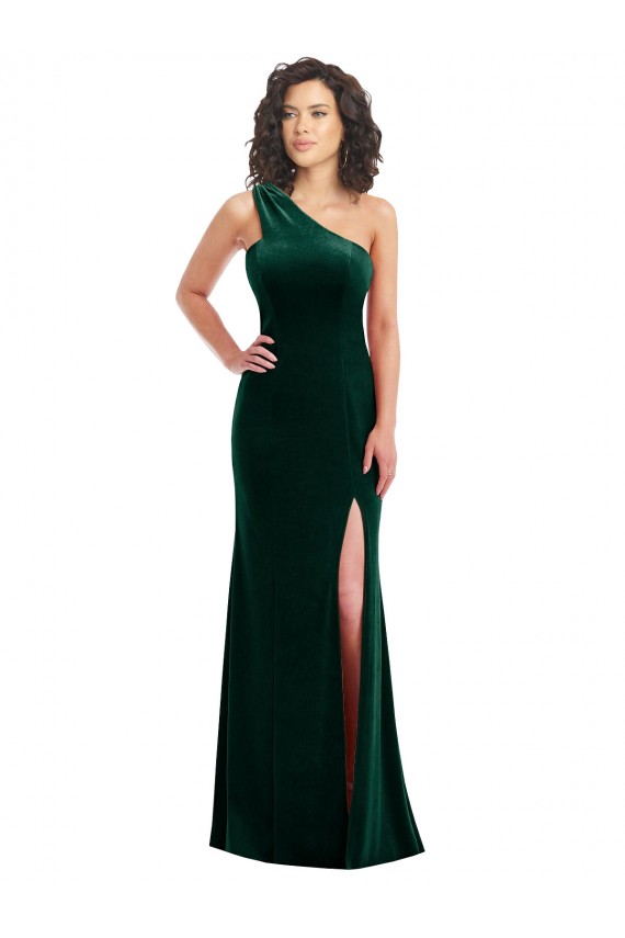 Online One Shoulder Velvet Trumpet Bridesmaid Dress / Prom Dress with Front Slit UK