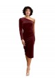 Online One Shoulder Fitted Short Midi Length Velvet Bridesmaid Dress / Prom Dress UK