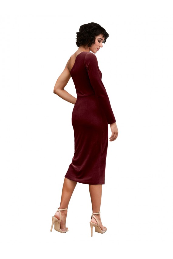 Online One Shoulder Fitted Short Midi Length Velvet Bridesmaid Dress / Prom Dress UK