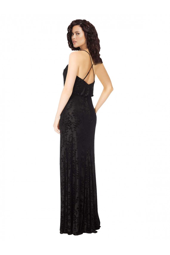 Online Floral Velvet Cowl Neck Bridesmaid Dress with Skirt Slit UK