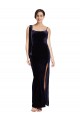 Online Long Formal Velvet Bridesmaid Dress / Prom Dress with Side Thigh Split and Shoulder Tie UK