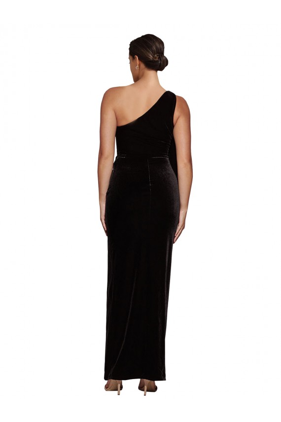 Online One Shoulder Long Formal Velvet Bridesmaid Dress / Prom Dress with Side Split and Shoulder Tie UK